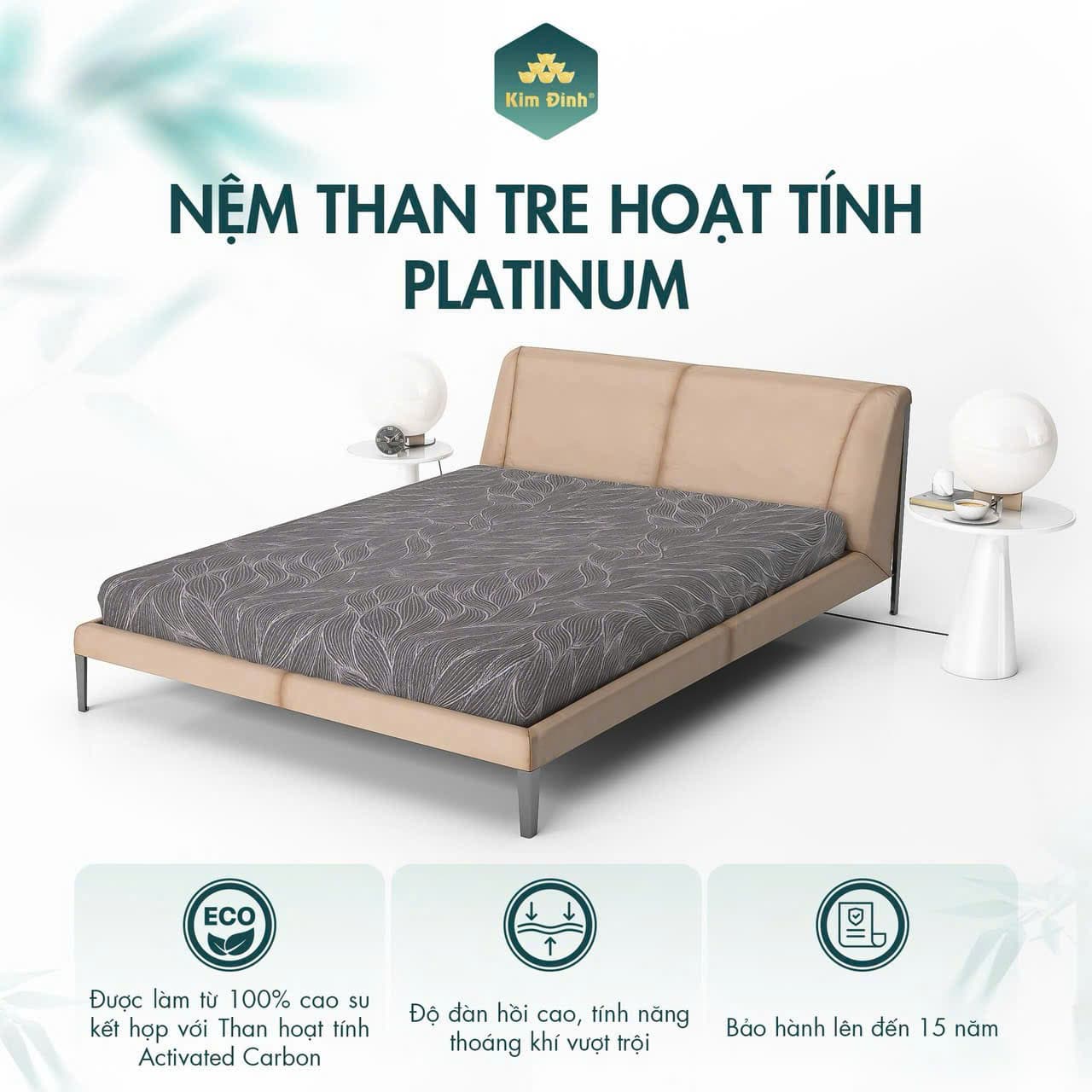 Nệm cao su thiên nhiên than hoạt tính Platinum Kim Đỉnh 5cm, 10cm, 15cm